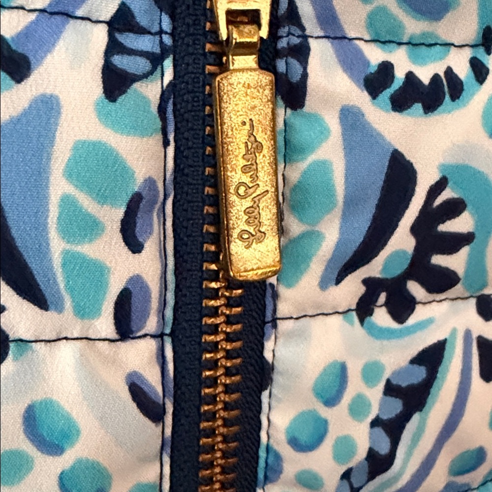 Lilly Pulitzer Noella Puffer Vest High Tide Navy Purrfect Set Quilted 80% Down L - Picture 7 of 11